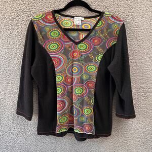 Parsley and Sage Women Blouse M Medium Long Sleeve Top Multicolor Black (HOLES)